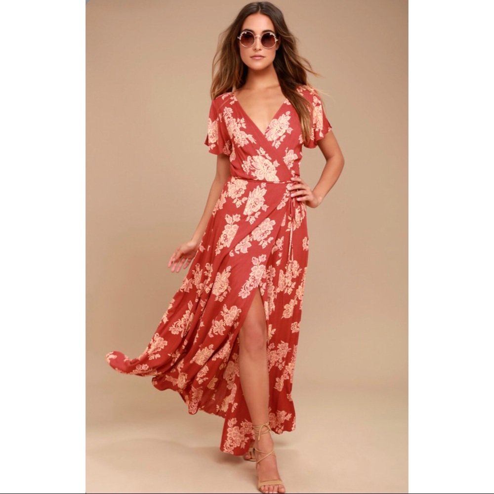 Lulu’s Heart of Marigold Rust Floral Wrap Dress